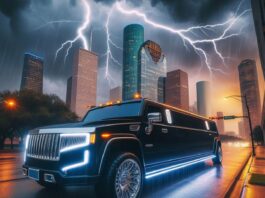 Electric Hummer Limousine in Houston Downtown