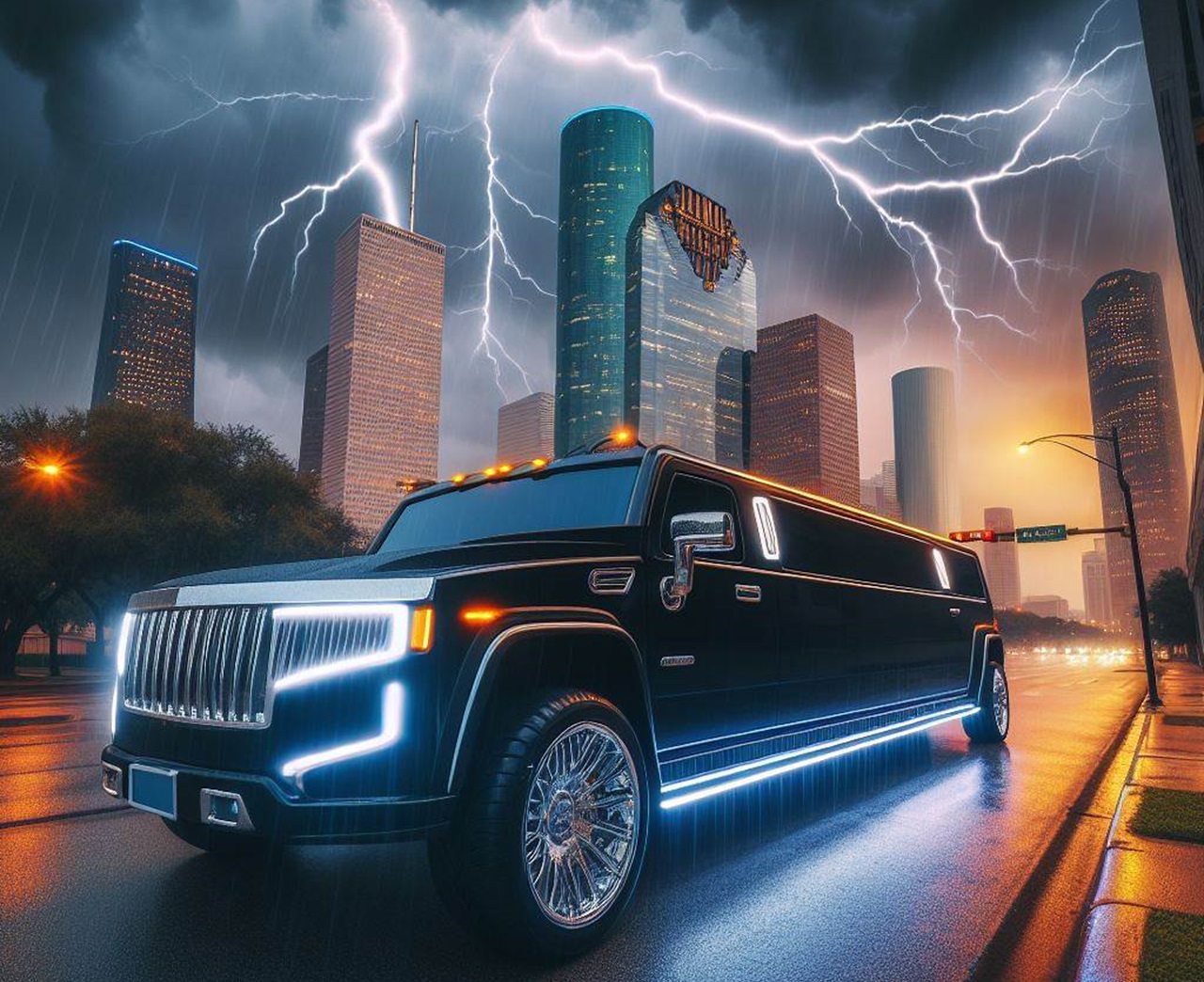 Electric Hummer Limousine in Houston Downtown